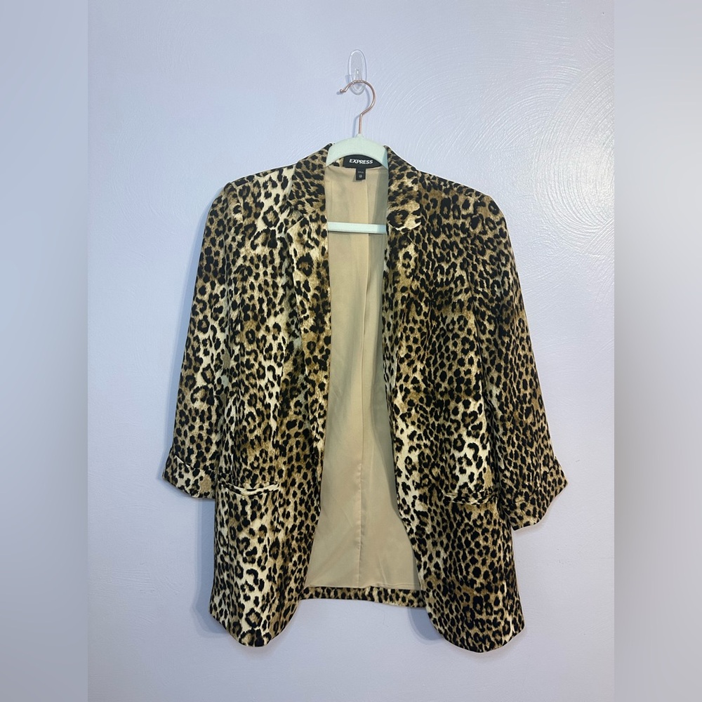 Express 3/4 Sleeve Leopard Print Women's Jacket Blazer Size Extra Small